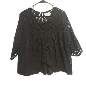 Anthropologie Eri + Ali Martella Eyelet Top Size XL Black